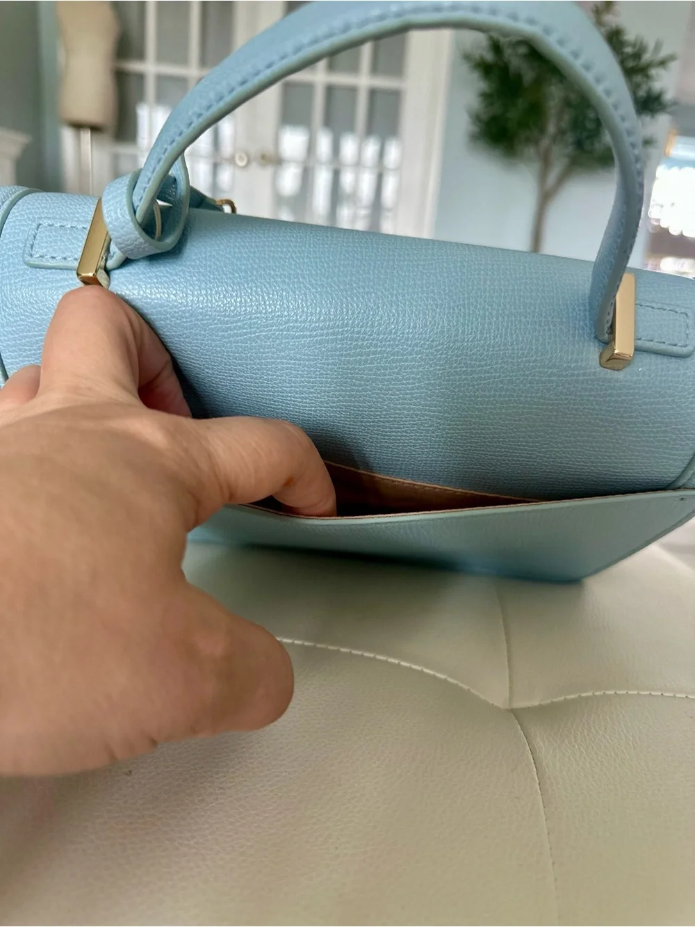 Ted Baker Light Blue Top-Handle Satchel with Gold Hardware
